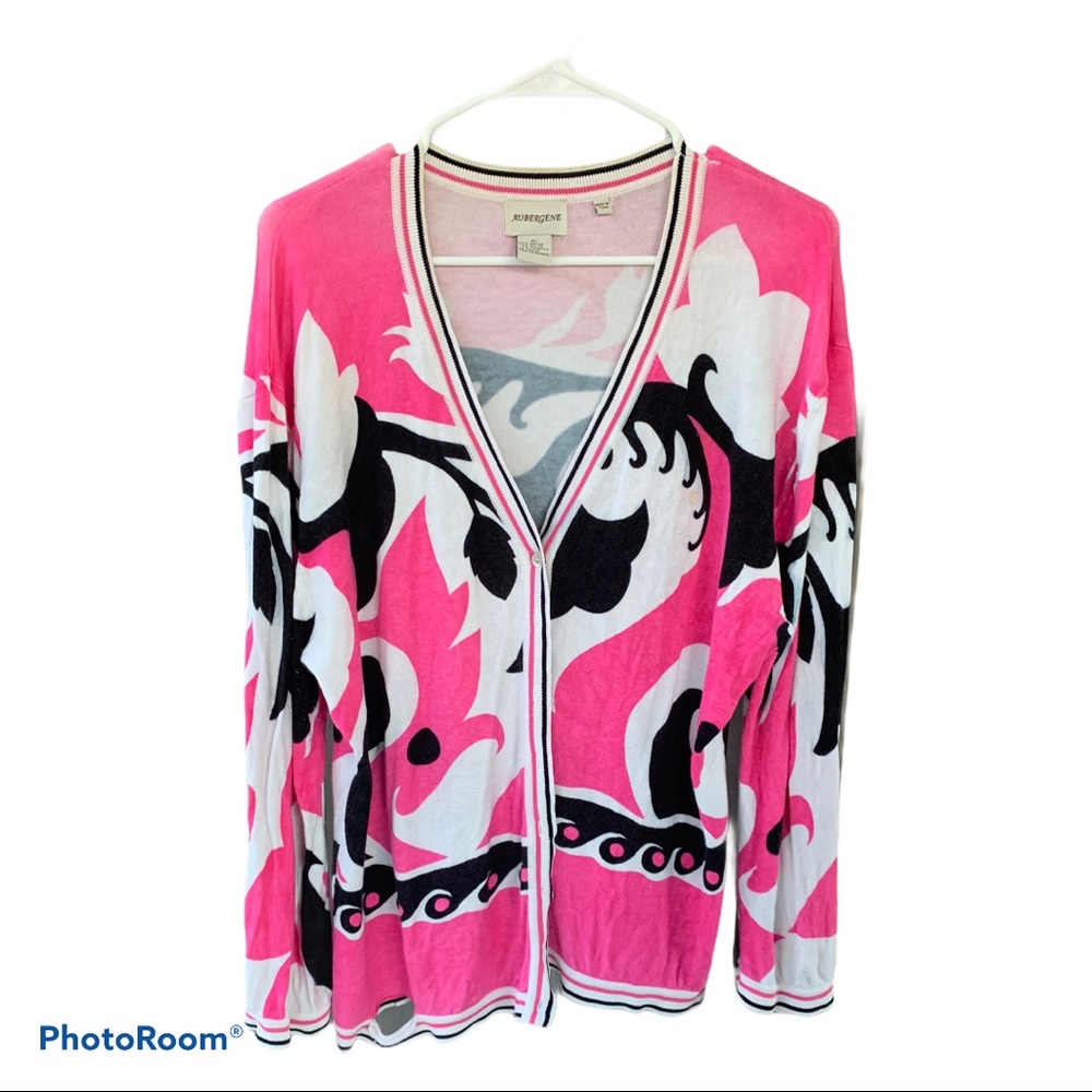 Vintage Look Light Sweater Pink, Black & White XL